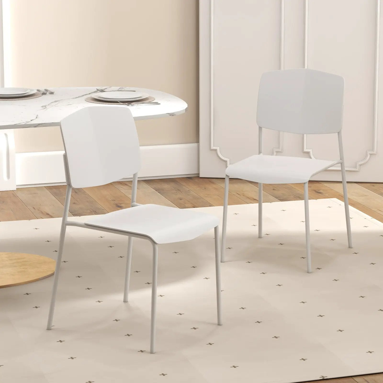 Modern Plastic Dining Chair Set of 2 with Metal Legs and Curved Back by DirectDeals