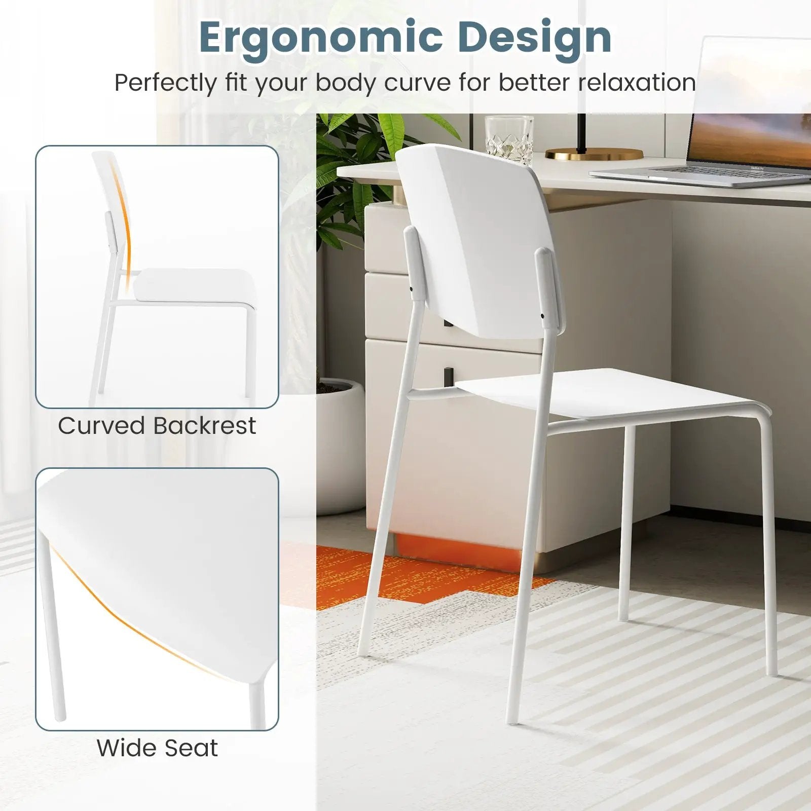 Modern Plastic Dining Chair Set of 2 with Metal Legs and Curved Back by DirectDeals