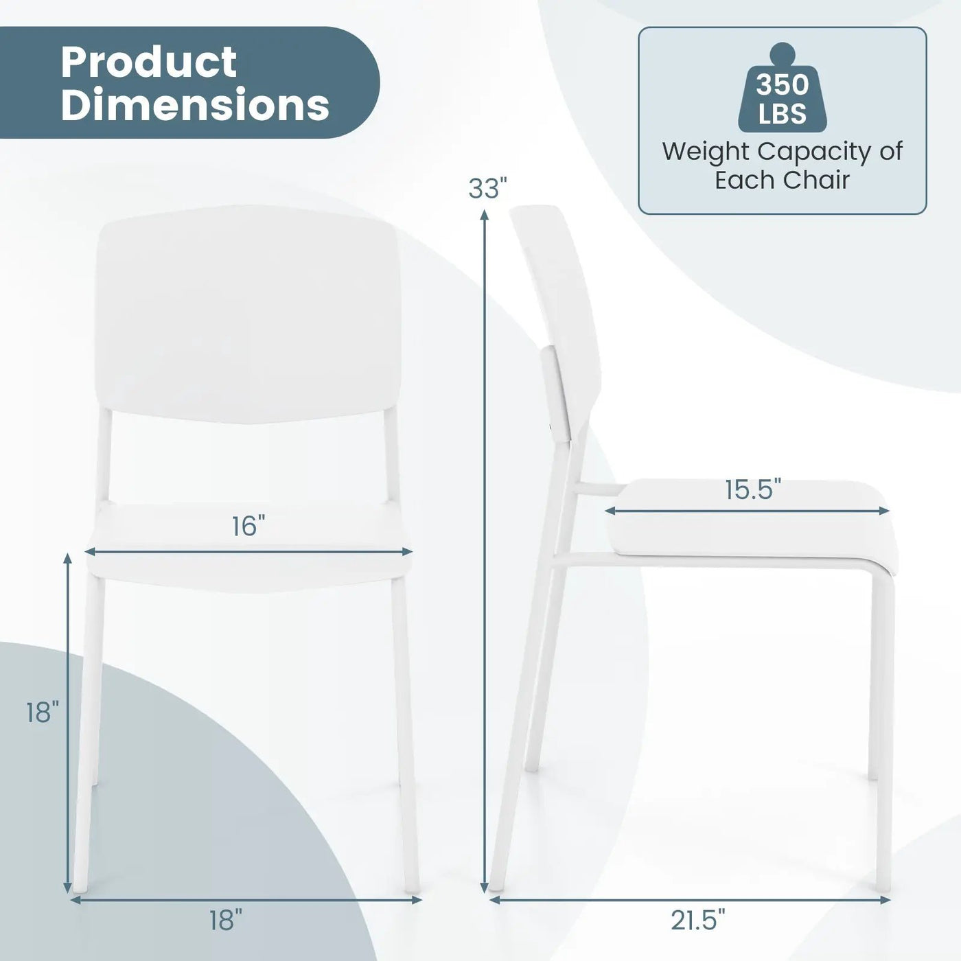 Modern Plastic Dining Chair Set of 2 with Metal Legs and Curved Back by DirectDeals