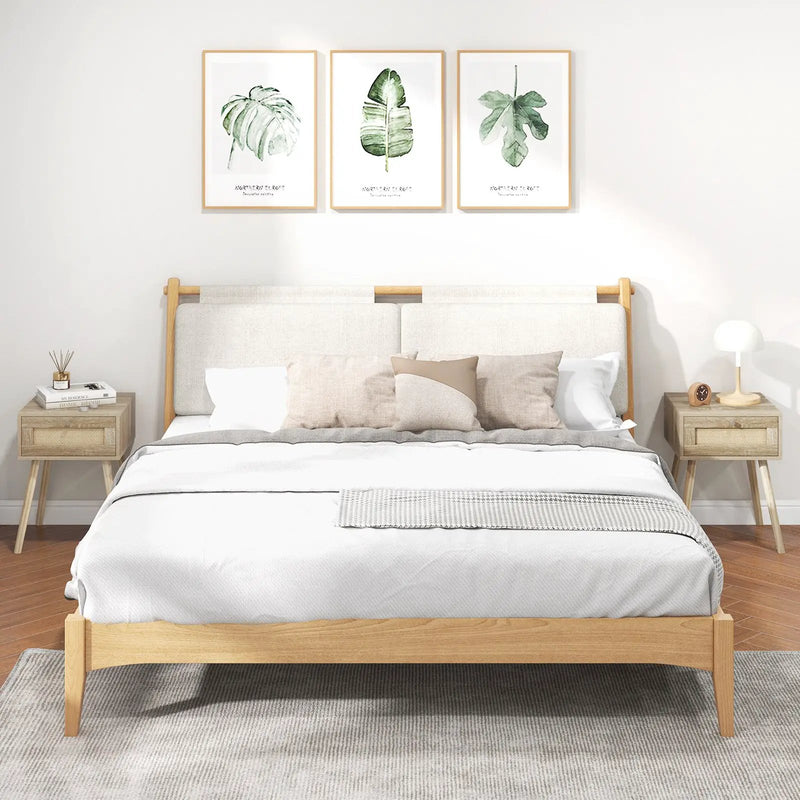 Modern Rattan Nightstand with Drawer and Solid Wood Legs for Bedroom and Living Room-Natural by DirectDeals