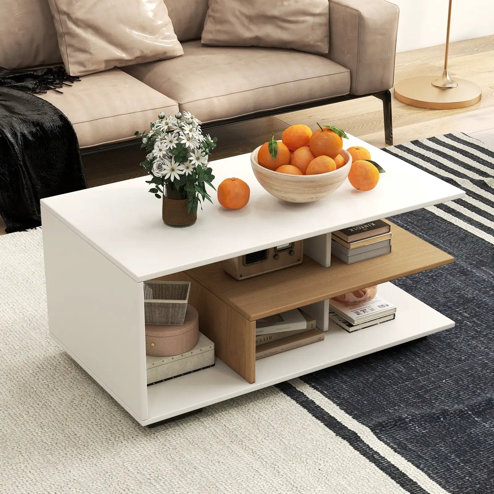 Rectangular Coffee Table with L-shaped Middle Shelf by DirectDeals