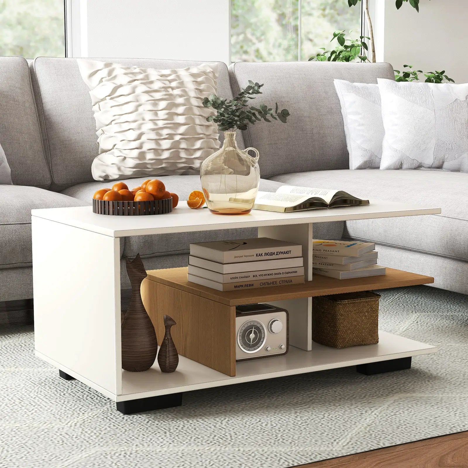 Rectangular Coffee Table with L-shaped Middle Shelf by DirectDeals