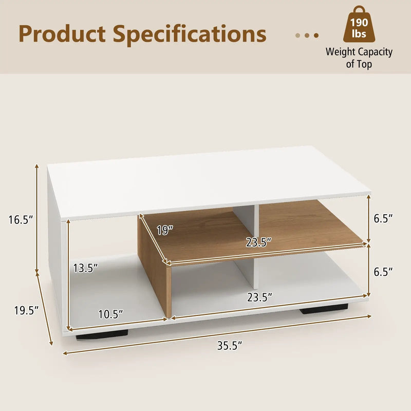 Rectangular Coffee Table with L-shaped Middle Shelf by DirectDeals