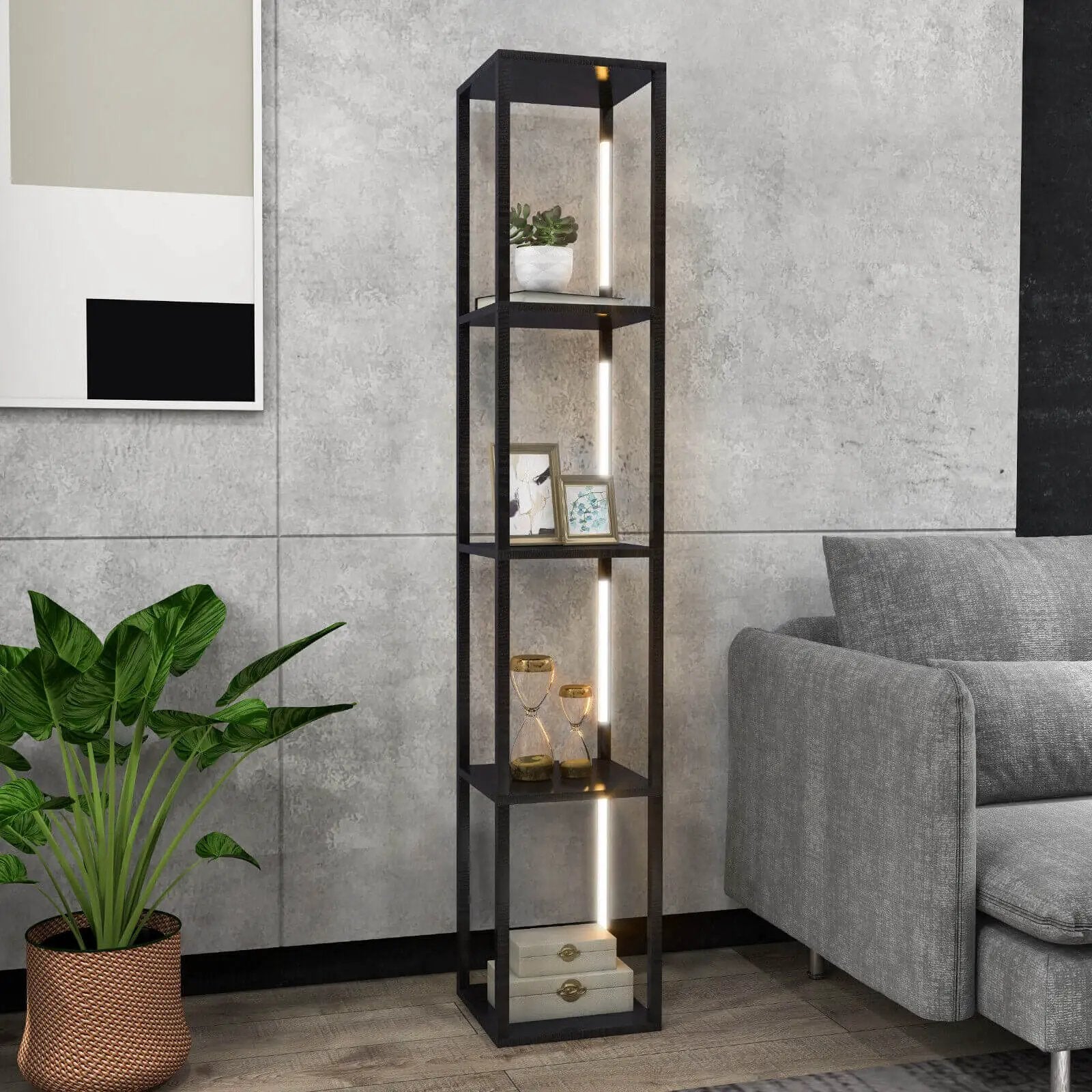 64 Inches Floor Lamp with 3-Level Dimmable LED Bulbs and Rotatable LED Poles-Black by DirectDeals