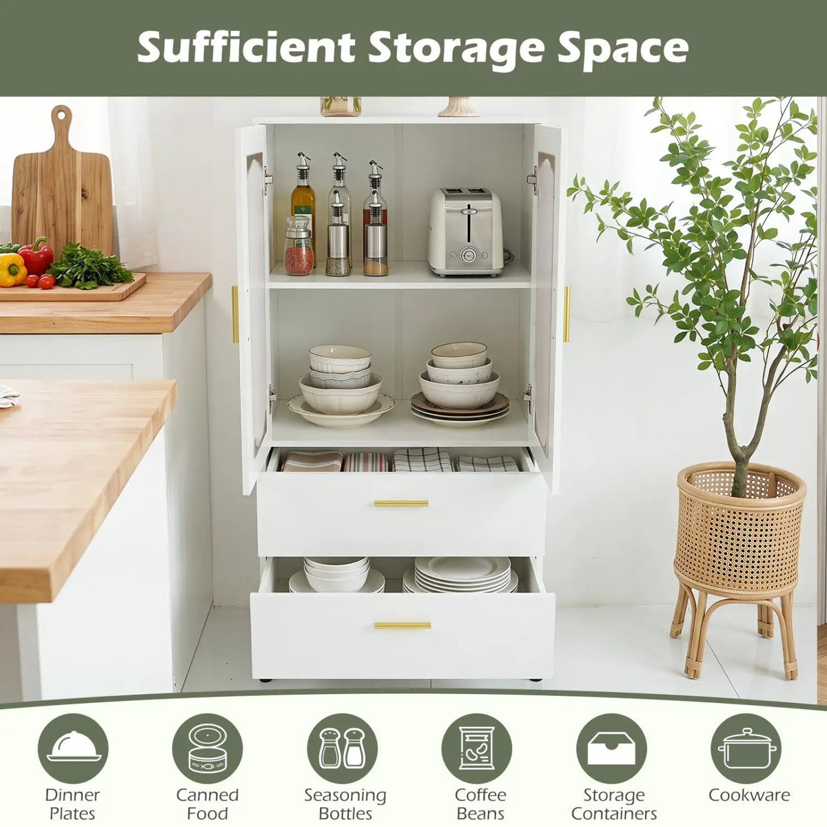 Modern Sideboard Buffet Cabinet with Fluted Doors by DirectDeals