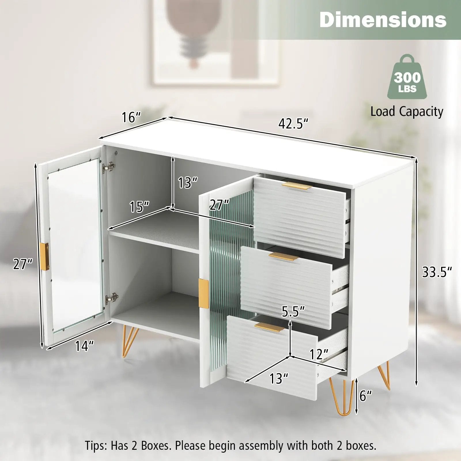 Modern Sideboard Buffet Cabinet with 2 Doors and 3 Drawers for Living Room Dining Room-White by DirectDeals