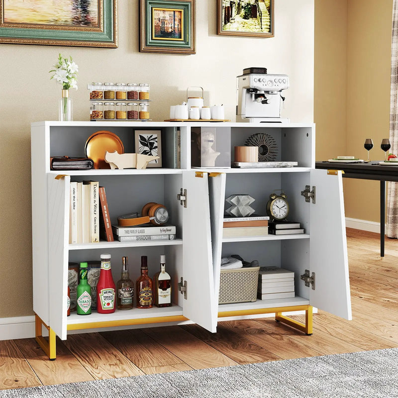 Modern Sideboard Cabinet with 4 Doors and Adjustable Shelves-White by DirectDeals