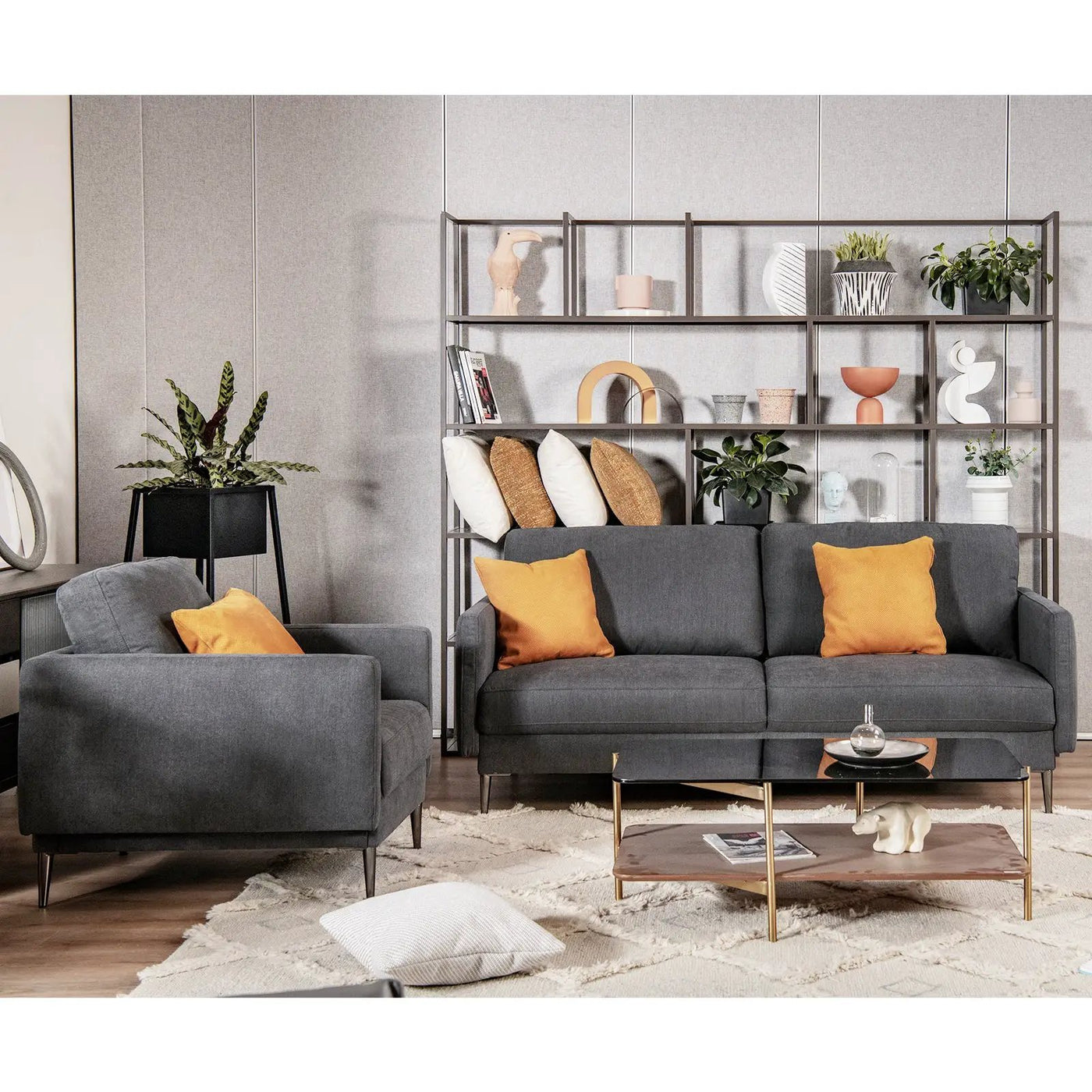 Modern Sofa Couch with Solid Metal Legs and Removable Backrest Cushion-Gray by DirectDeals