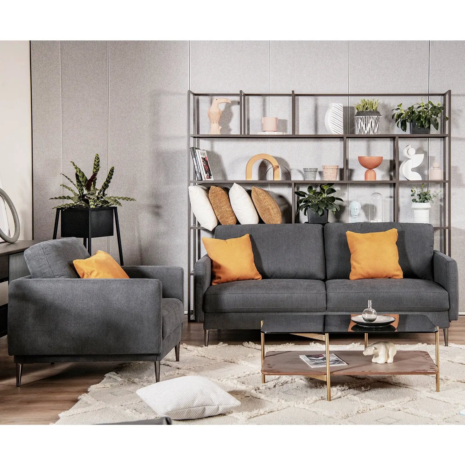 Modern Sofa Couch with Solid Metal Legs and Removable Backrest Cushion-Gray by DirectDeals