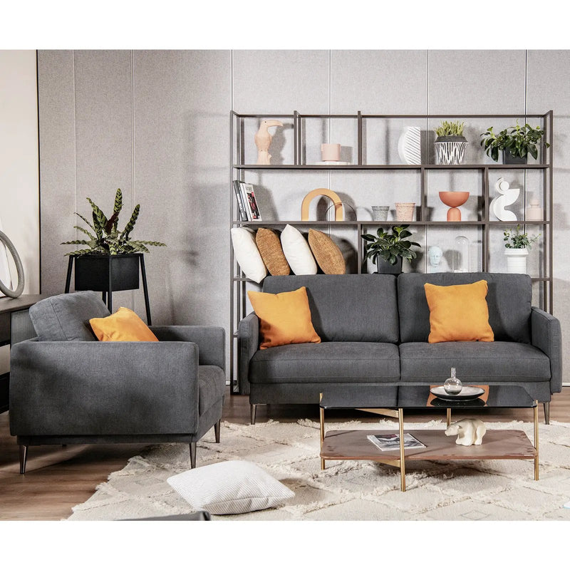 Modern Sofa Couch with Solid Metal Legs and Removable Backrest Cushion-Gray by DirectDeals