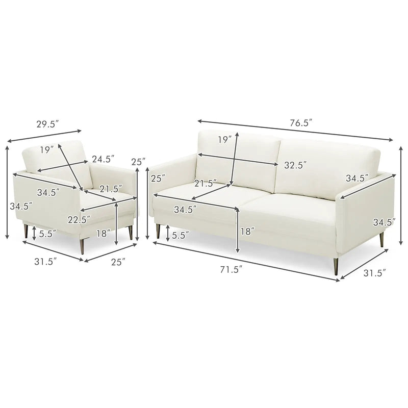 Modern Sofa Couch with Solid Metal Legs and Removable Backrest Cushion-Gray by DirectDeals