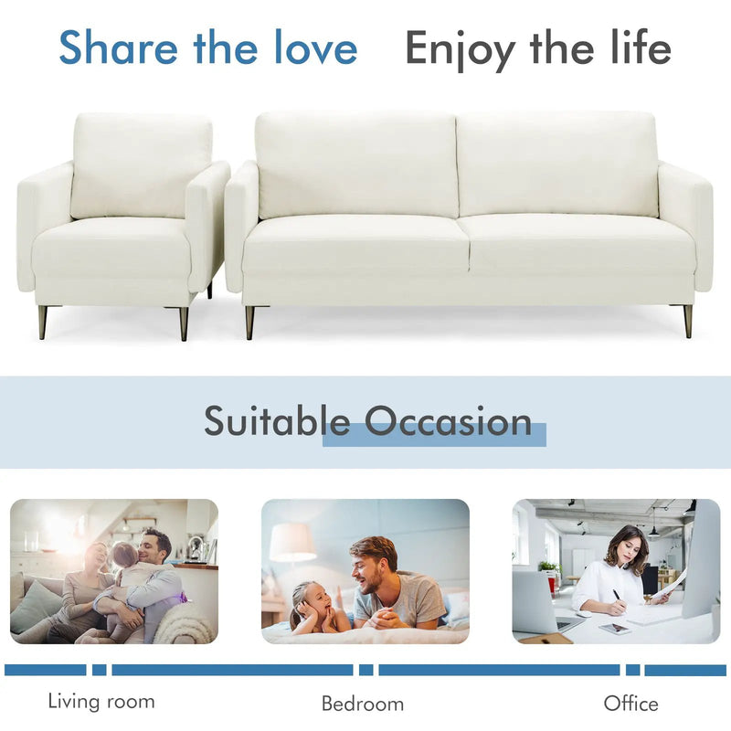 Modern Sofa Couch with Solid Metal Legs and Removable Backrest Cushion-Gray by DirectDeals