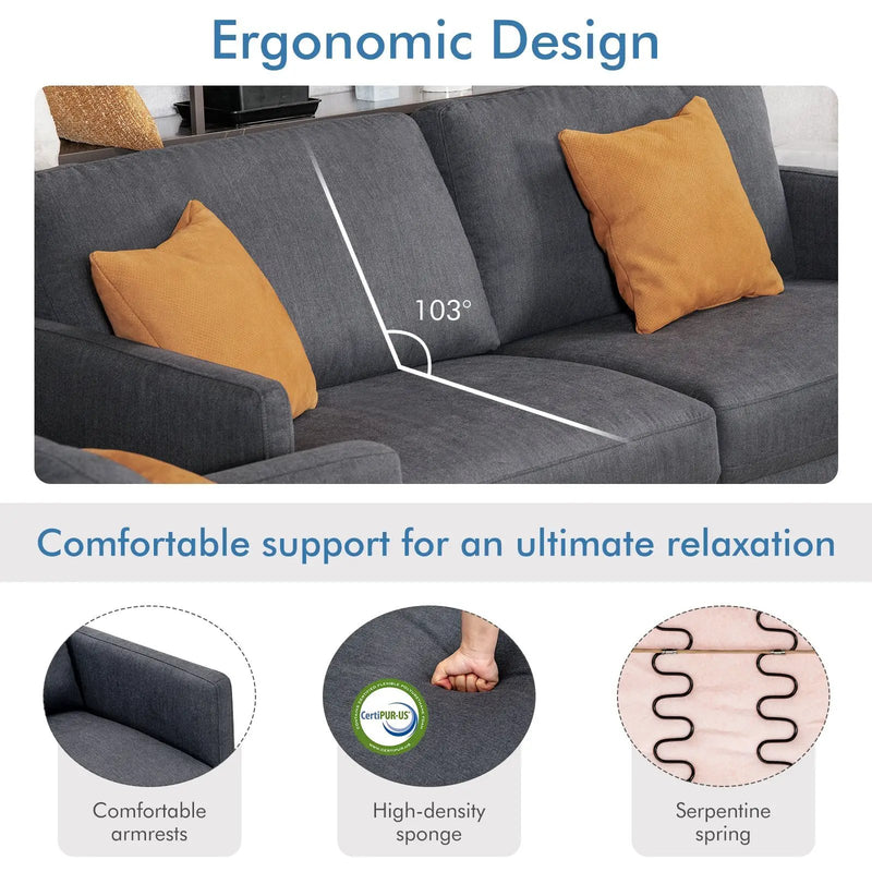 Modern Sofa Couch with Solid Metal Legs and Removable Backrest Cushion-Gray by DirectDeals
