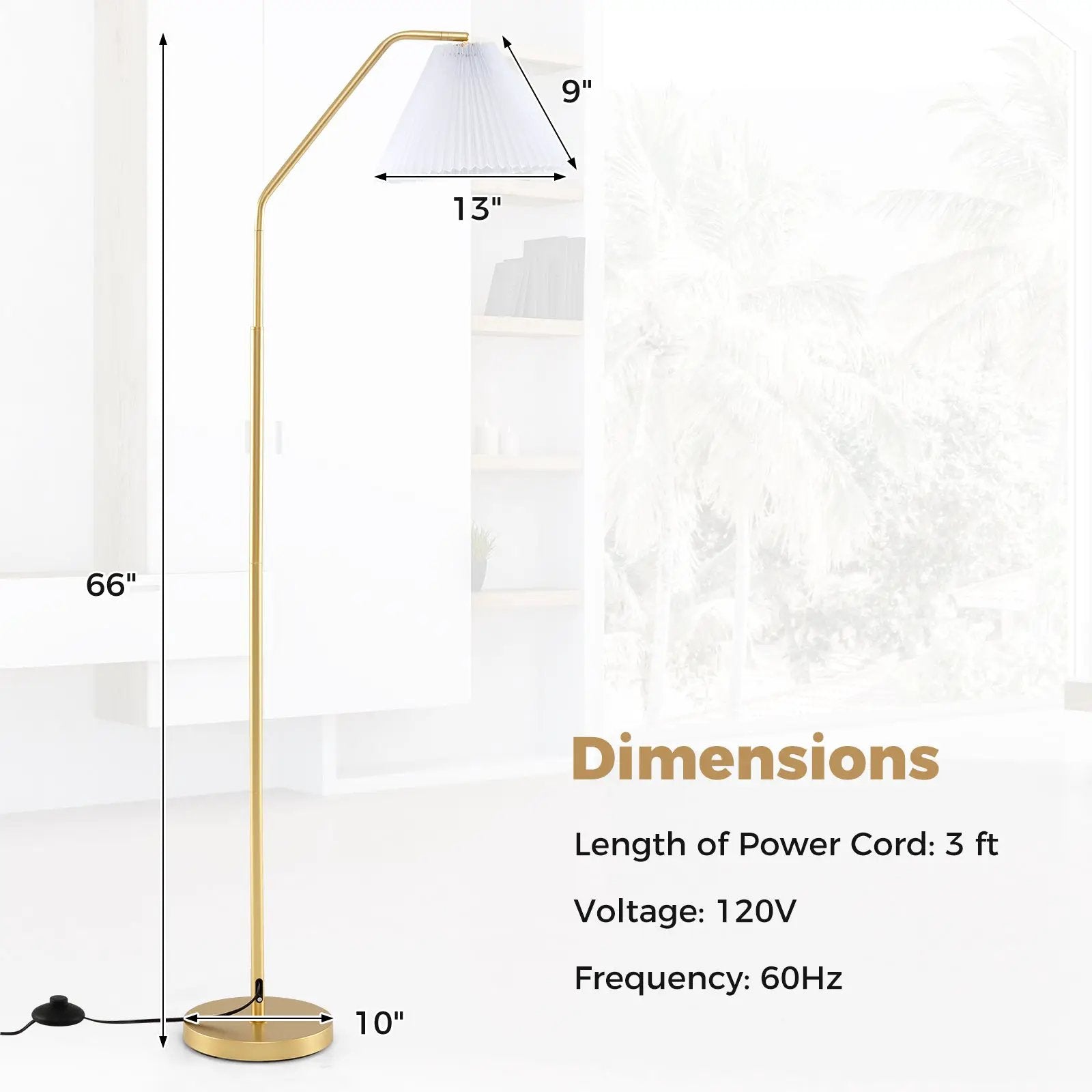 Modern Standing Lamp with Adjustable Lamp Head and Pleated Lampshade by DirectDeals
