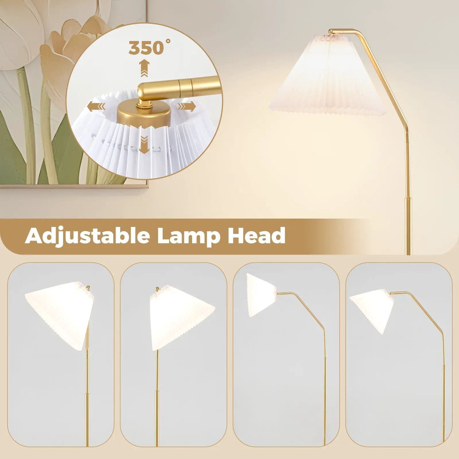 Modern Standing Lamp with Adjustable Lamp Head and Pleated Lampshade by DirectDeals
