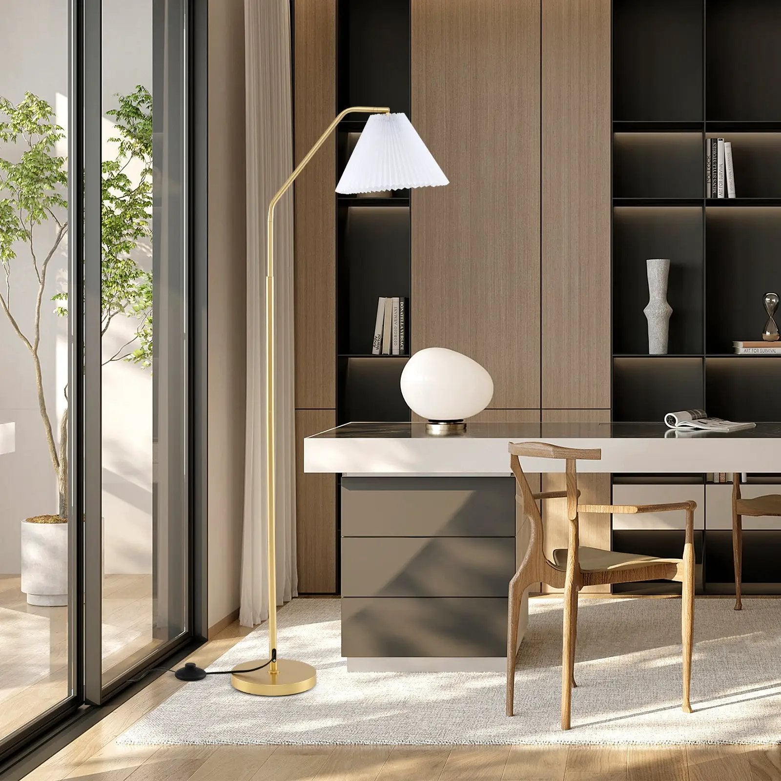 Modern Standing Lamp with Adjustable Lamp Head and Pleated Lampshade by DirectDeals
