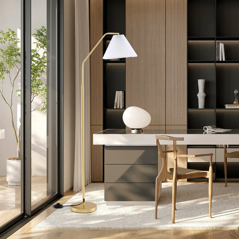 Modern Standing Lamp with Adjustable Lamp Head and Pleated Lampshade by DirectDeals