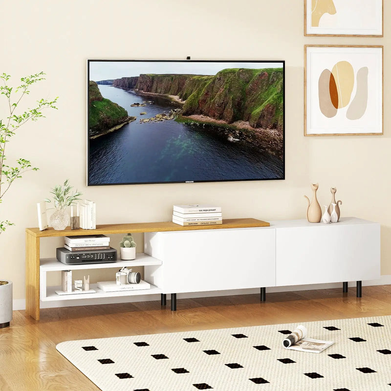 Modern TV Stand for 80 Inches TVs with Storage Shelves and Cabinets-White by DirectDeals
