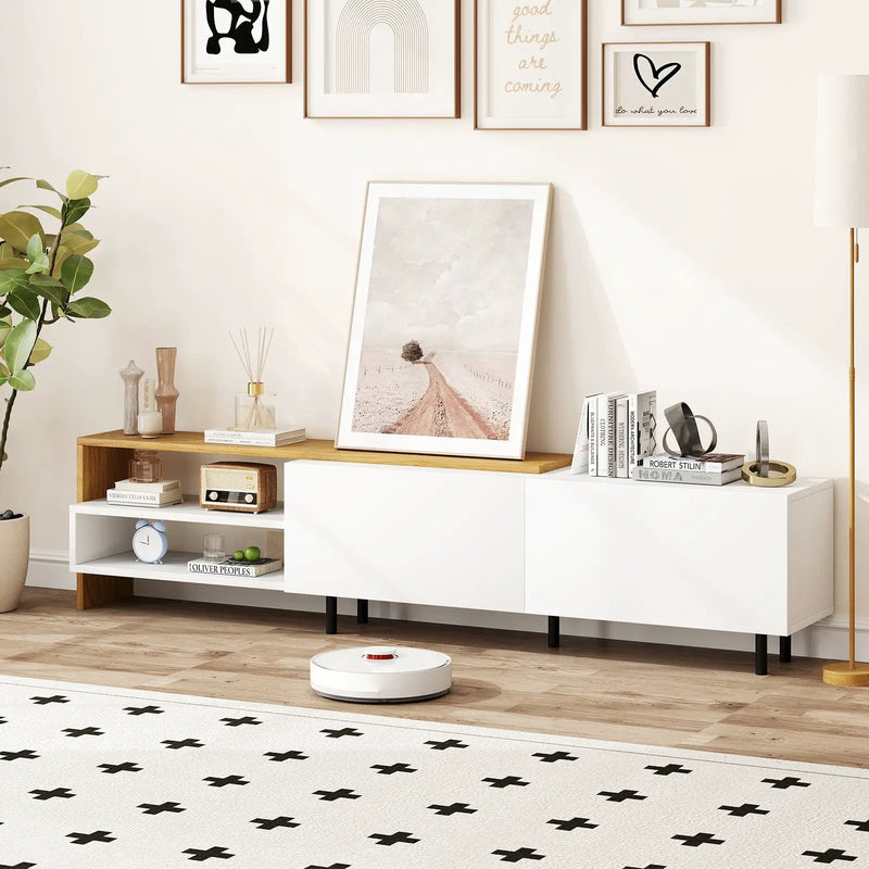 Modern TV Stand for 80 Inches TVs with Storage Shelves and Cabinets-White by DirectDeals