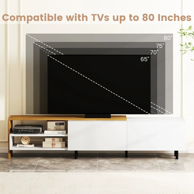 Modern TV Stand for 80 Inches TVs with Storage Shelves and Cabinets-White by DirectDeals