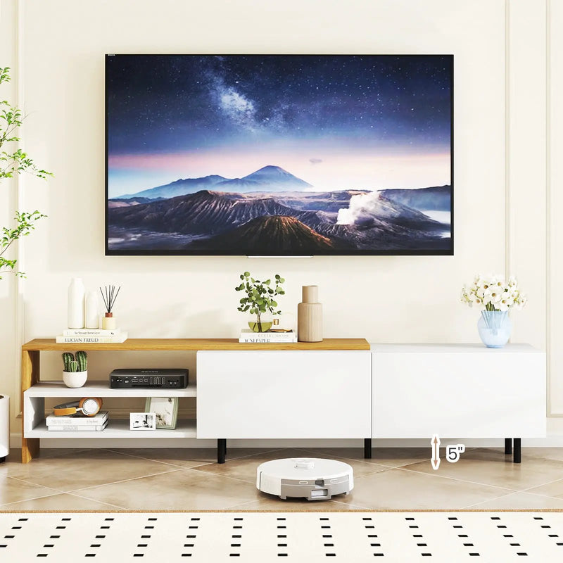 Modern TV Stand for 80 Inches TVs with Storage Shelves and Cabinets-White by DirectDeals