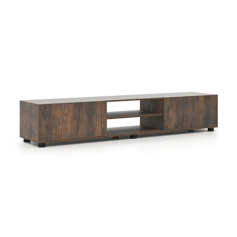 Modern TV Stand for up to 70" TVs Minimalist Entertainment Center with 2 Doors and Open Shelves-Rustic Brown by DirectDeals