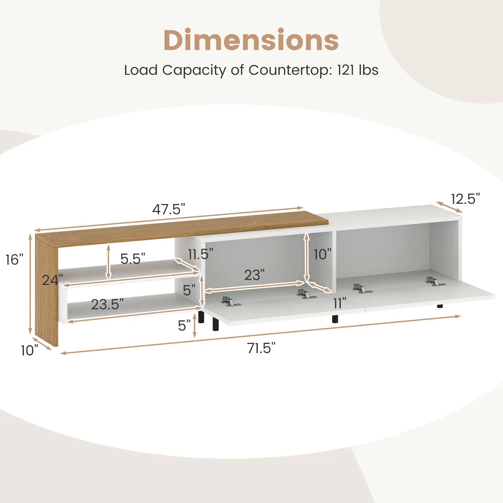 Modern TV Stand for 80 Inches TVs with Storage Shelves and Cabinets-White by DirectDeals