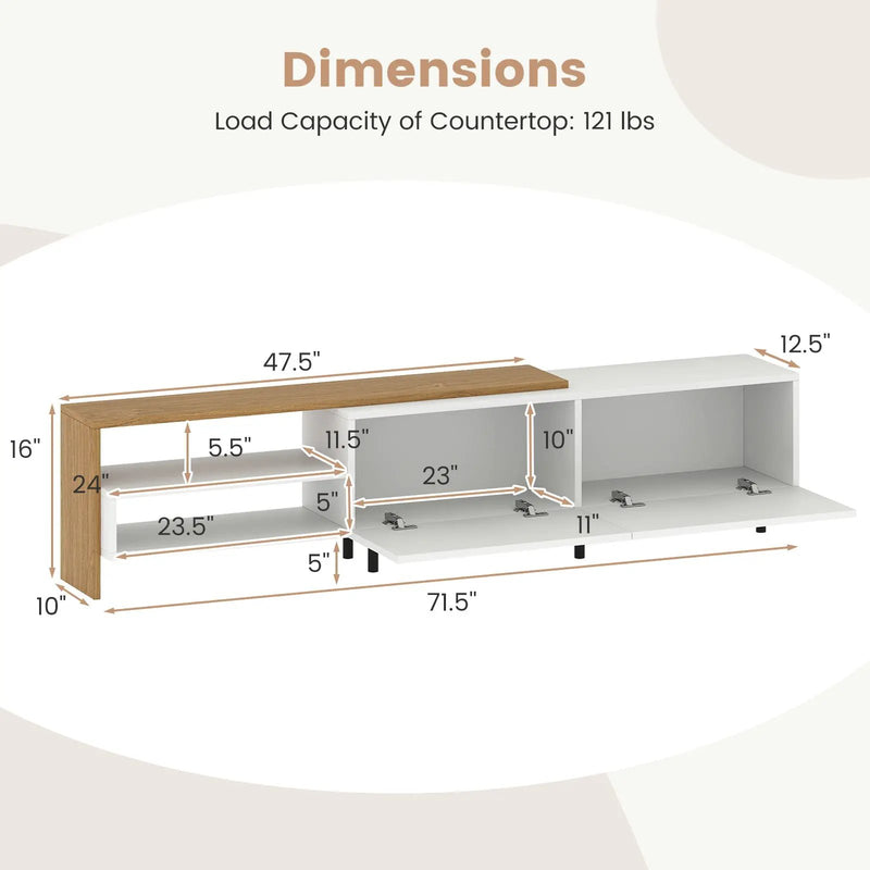 Modern TV Stand for 80 Inches TVs with Storage Shelves and Cabinets-White by DirectDeals