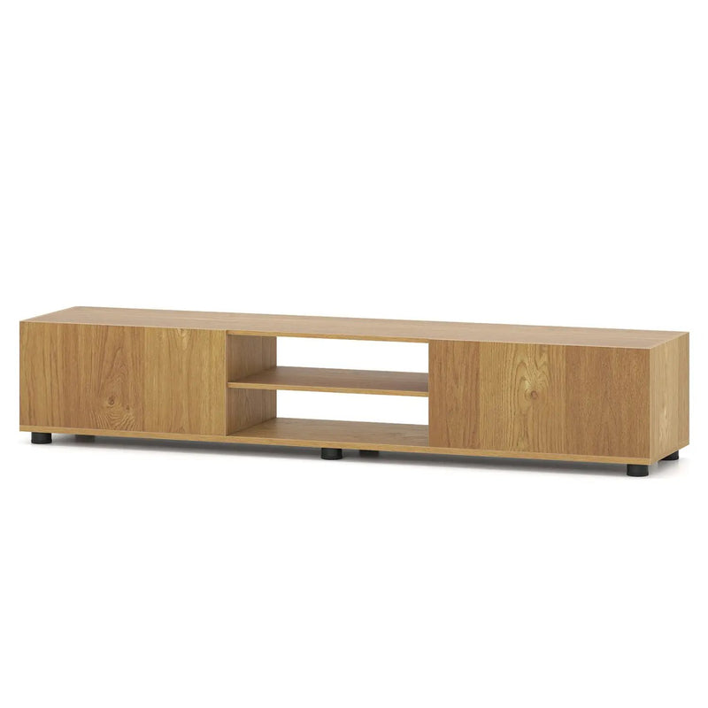 Modern TV Stand for up to 70" TVs Minimalist Entertainment Center with 2 Doors and Open Shelves-Rustic Brown by DirectDeals