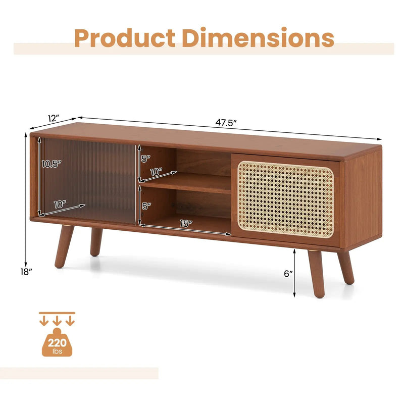 Modern TV Stand with Rattan Glass Sliding Doors by DirectDeals