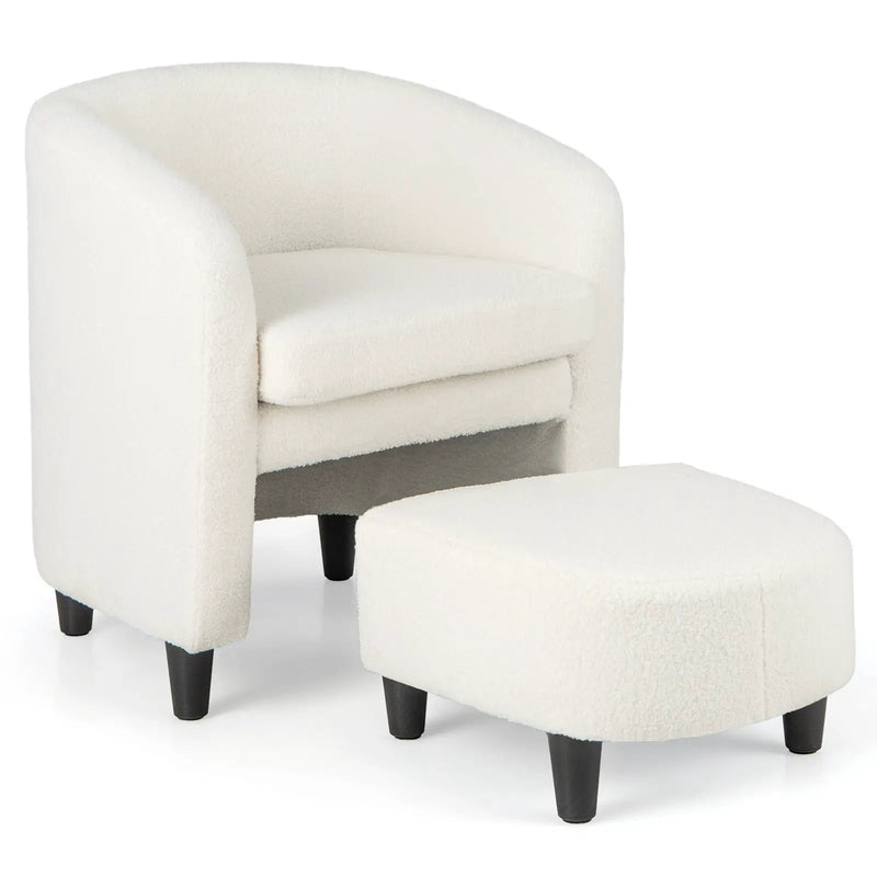 Modern Upholstered Barrel Teddy Velvet Chair with Ottoman by DirectDeals