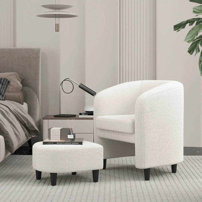 Modern Upholstered Barrel Teddy Velvet Chair with Ottoman by DirectDeals