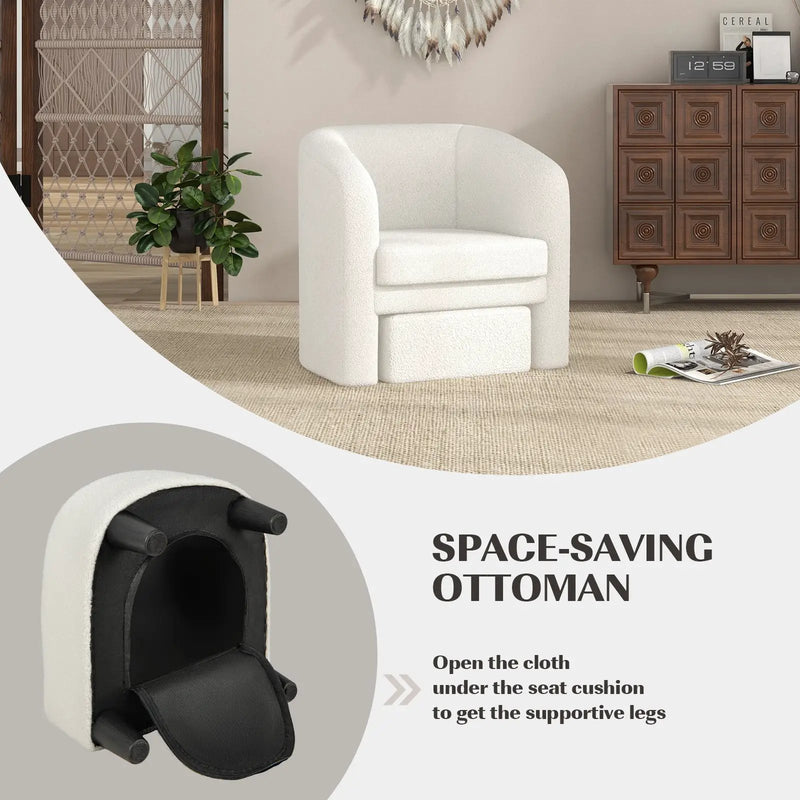 Modern Upholstered Barrel Teddy Velvet Chair with Ottoman by DirectDeals