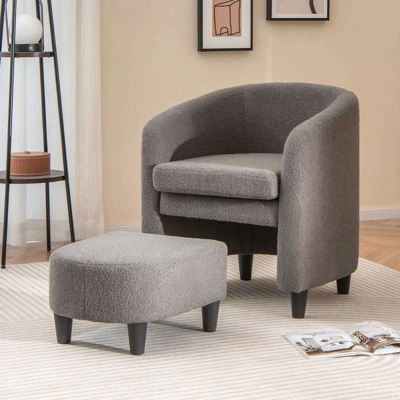Modern Upholstered Barrel Teddy Velvet Chair with Ottoman by DirectDeals