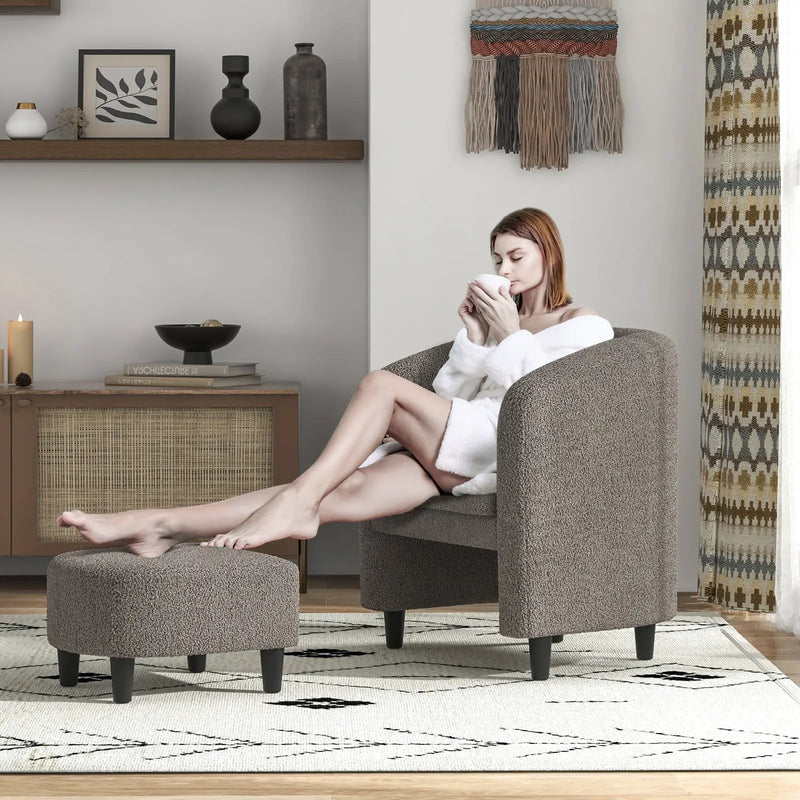 Modern Upholstered Barrel Teddy Velvet Chair with Ottoman by DirectDeals