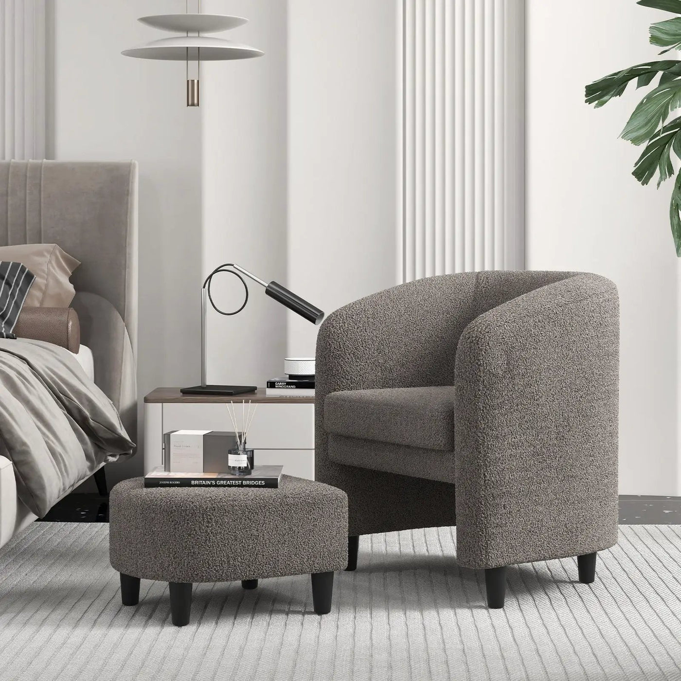 Modern Upholstered Barrel Teddy Velvet Chair with Ottoman by DirectDeals