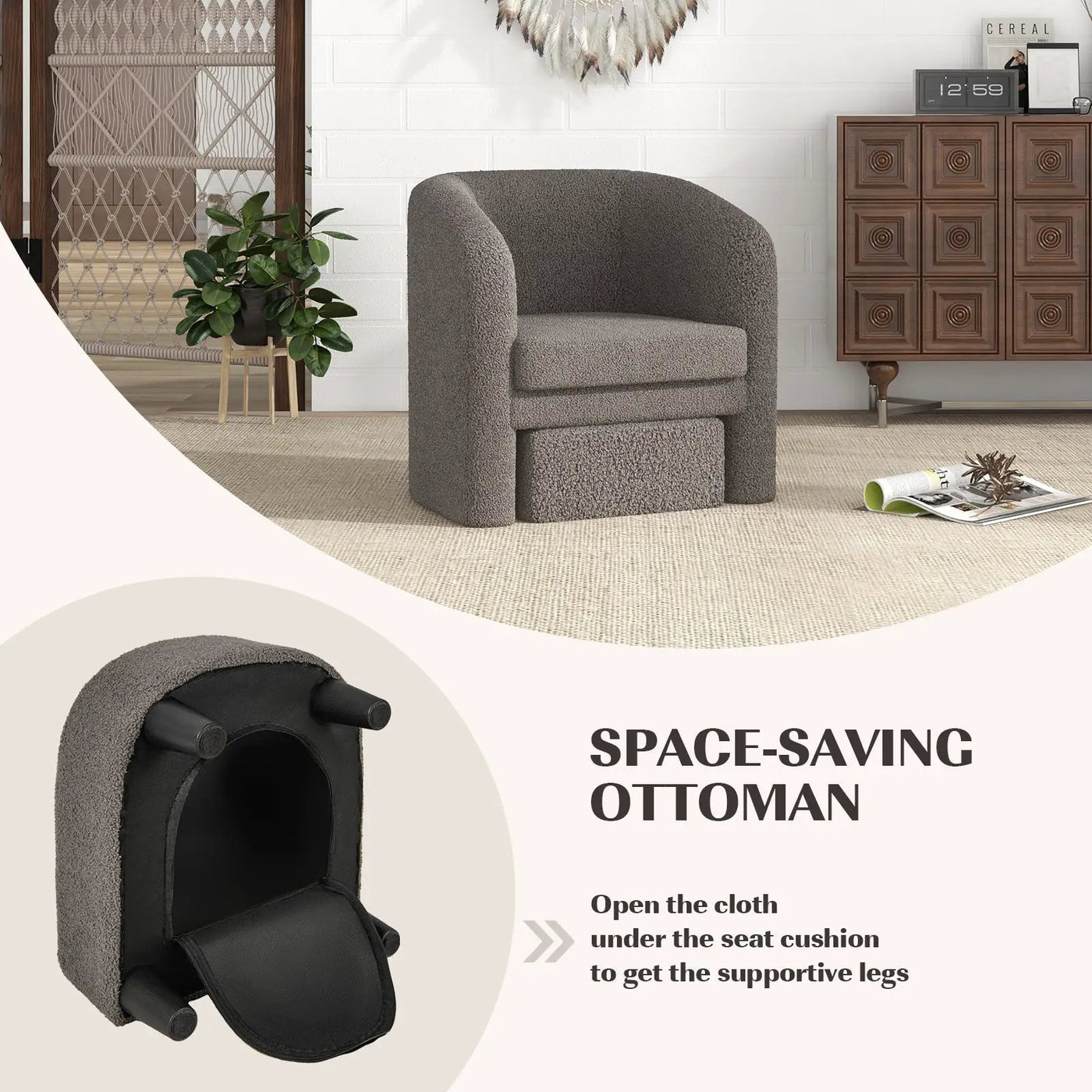 Modern Upholstered Barrel Teddy Velvet Chair with Ottoman by DirectDeals