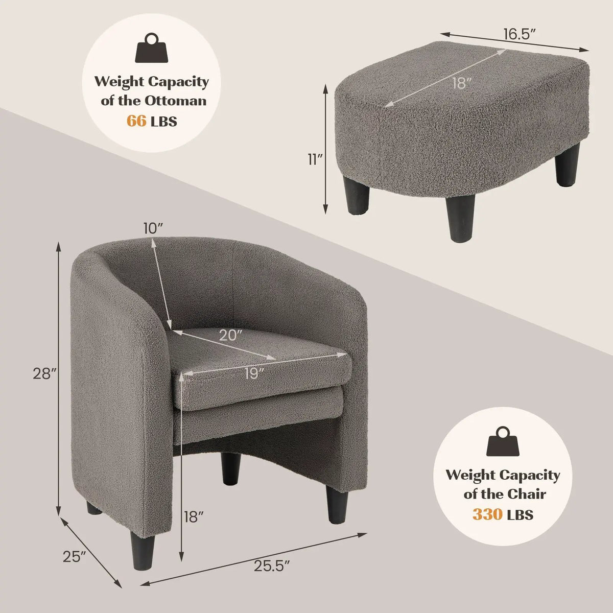 Modern Upholstered Barrel Teddy Velvet Chair with Ottoman by DirectDeals