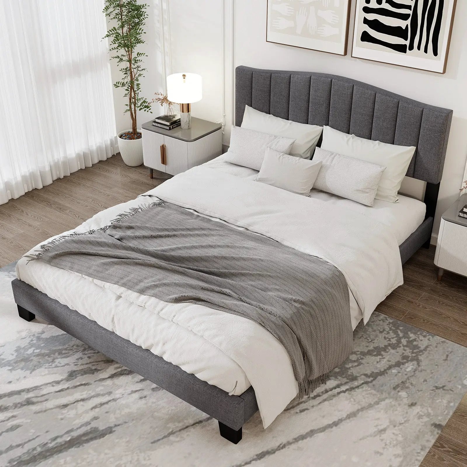 Modern Upholstered Bed Frame with Adjustable Vertical Channel Tufted Headboard-Queen Size by DirectDeals