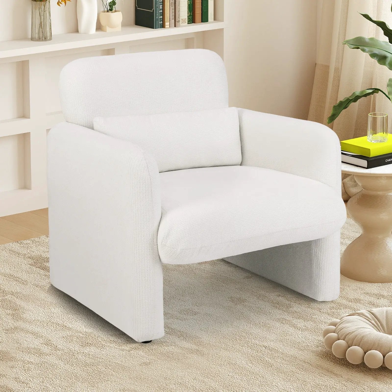 Modern Upholstered Chenille Accent Chair with Removable Lumbar Pillow-White by DirectDeals
