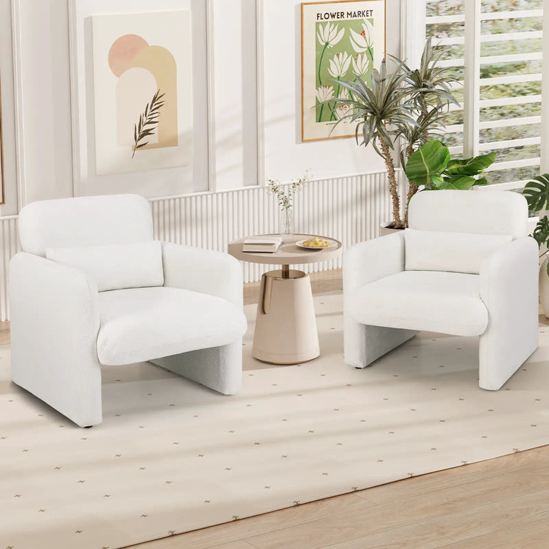 Modern Upholstered Chenille Accent Chair with Removable Lumbar Pillow-White by DirectDeals