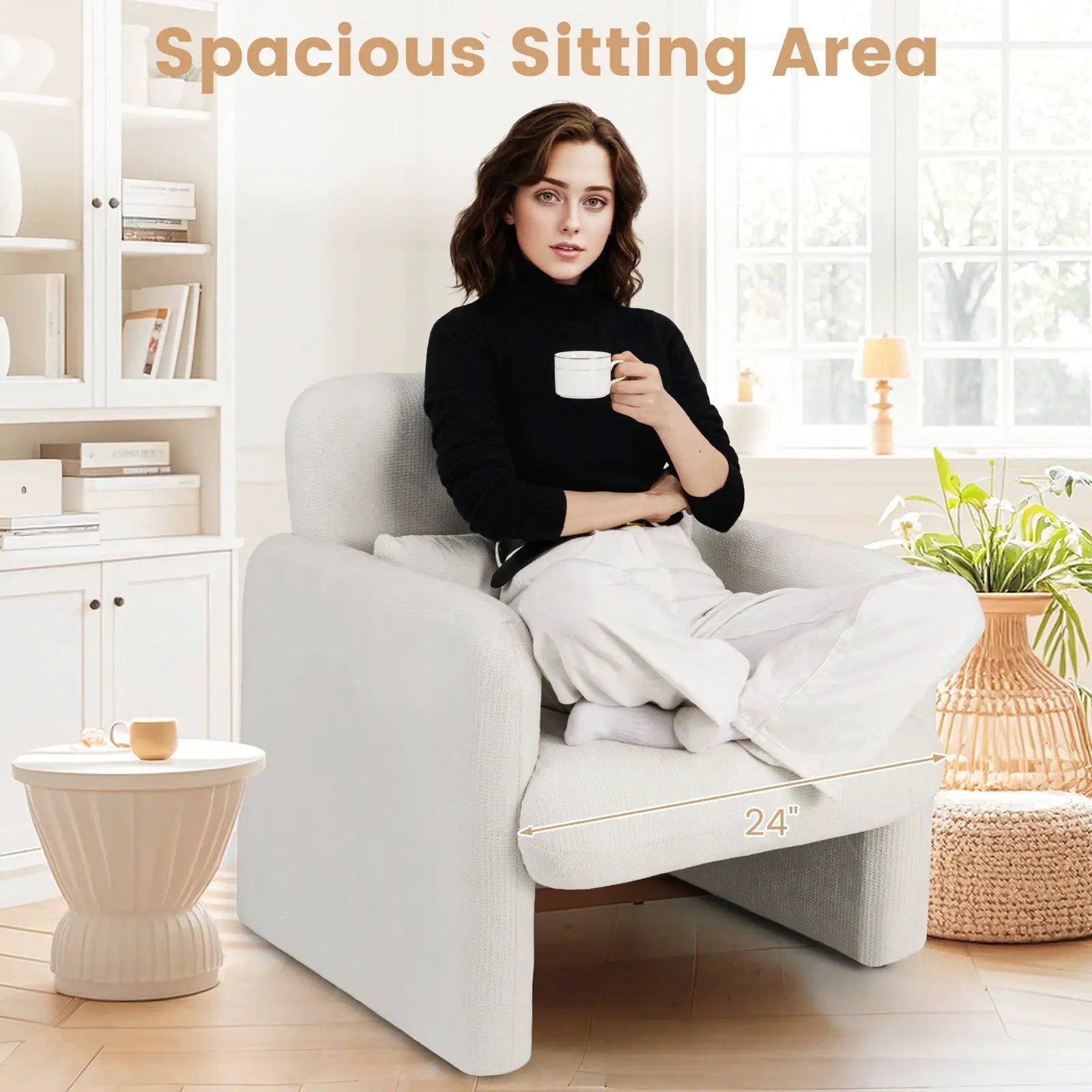Modern Upholstered Chenille Accent Chair with Removable Lumbar Pillow-White by DirectDeals