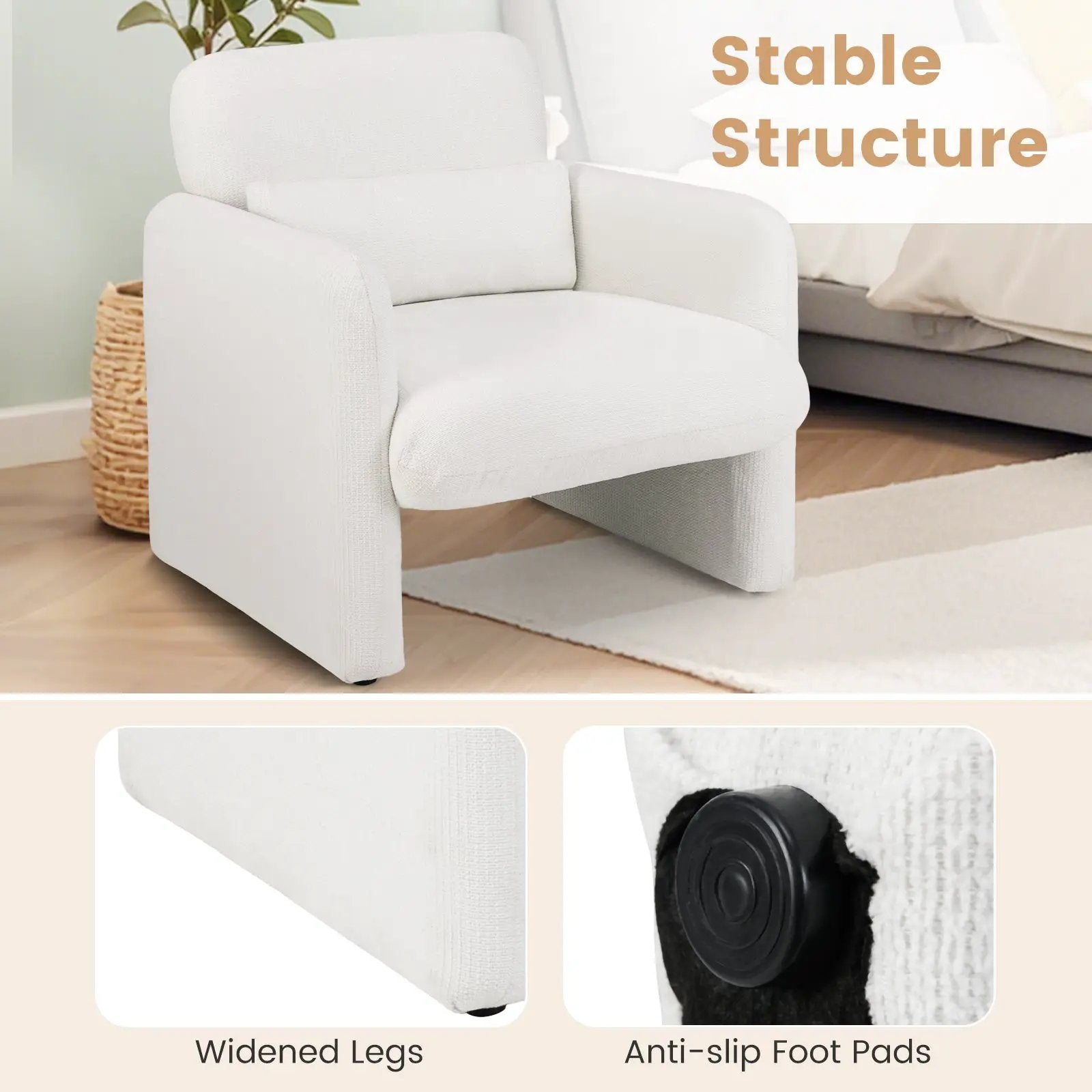 Modern Upholstered Chenille Accent Chair with Removable Lumbar Pillow-White by DirectDeals
