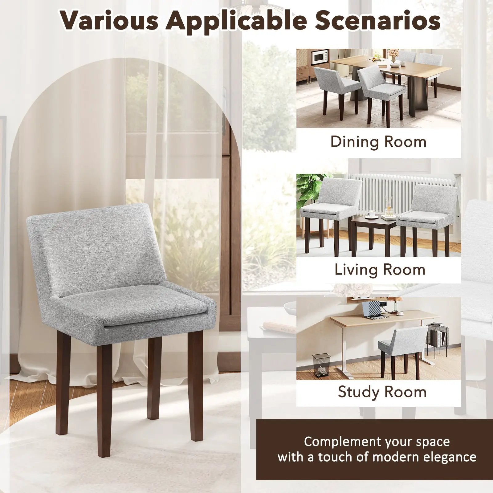 Modern Upholstered Fabric Side Leisure Chair Set of 2-Gray by DirectDeals