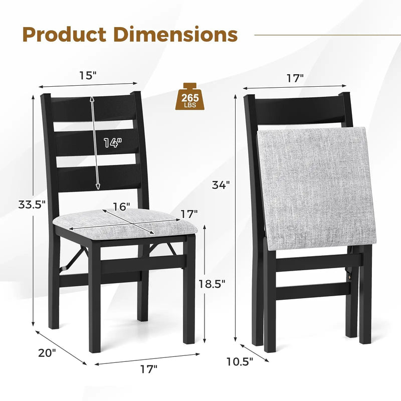 Modern Upholstered Folding Chairs Set of 2 with Comfy Backrest-Black by DirectDeals