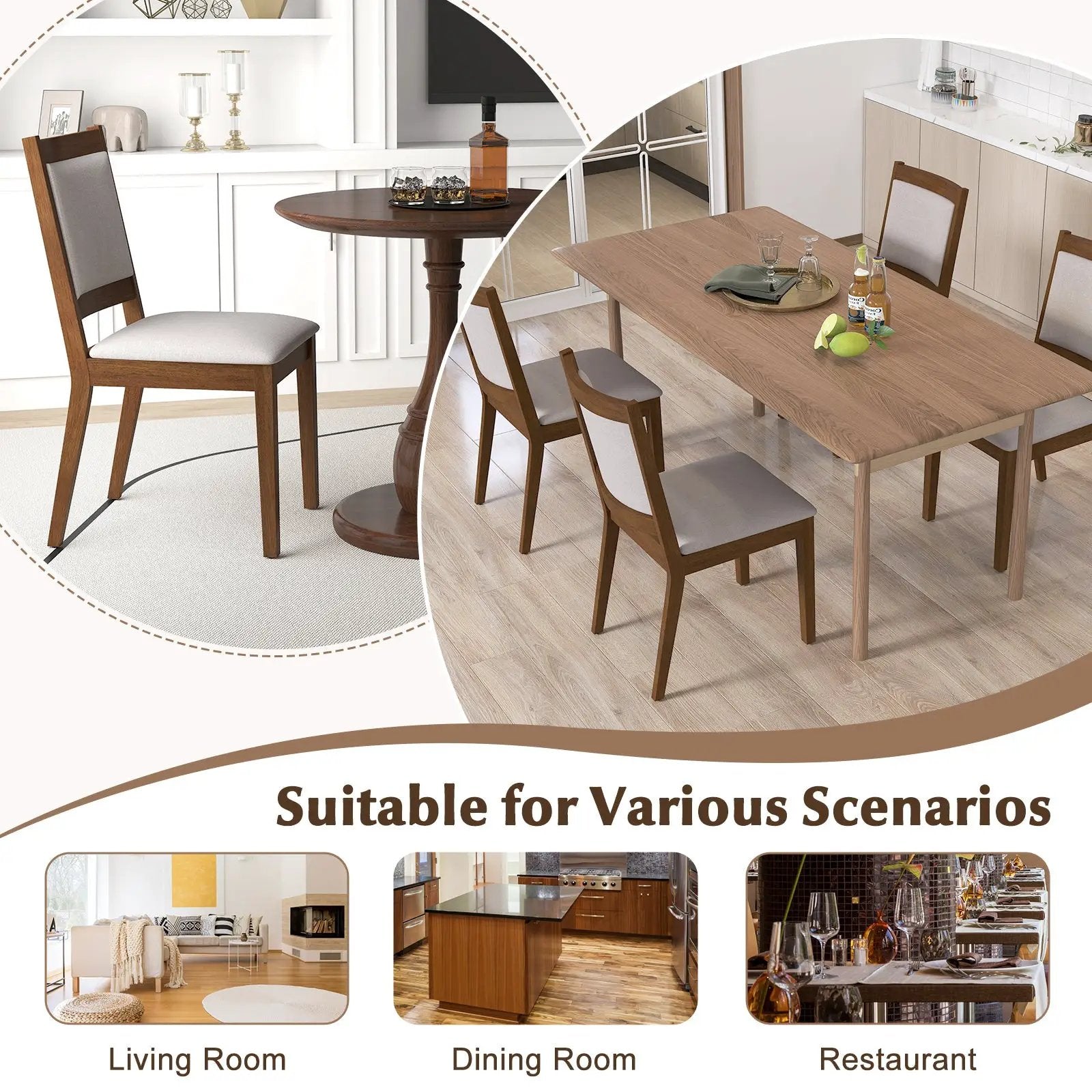 Modern Dining Upholstered Kitchen Chair Set of 2 with Padded Backrest-Brown by DirectDeals