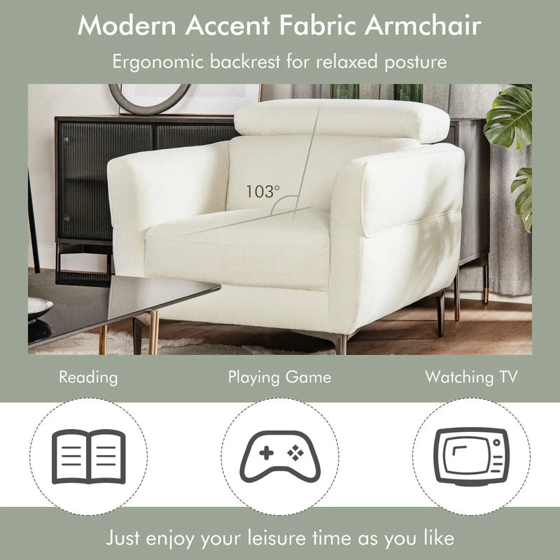 Modern Upholstered Single Sofa with Adjustable Headrest by DirectDeals