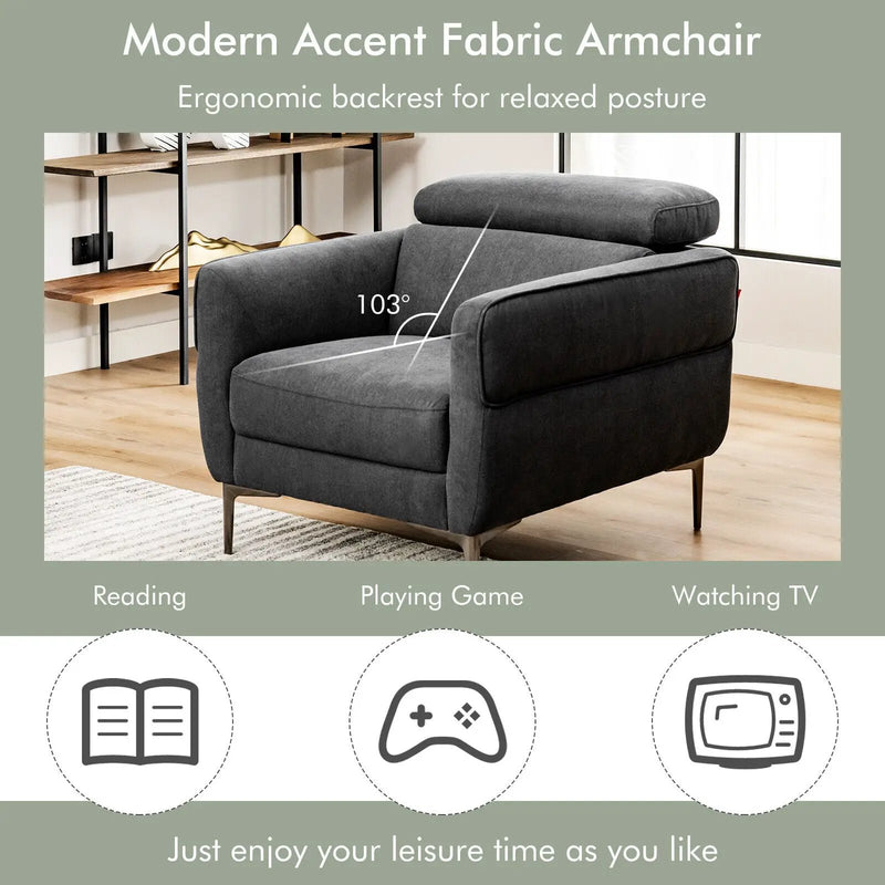 Modern Upholstered Single Sofa with Adjustable Headrest by DirectDeals