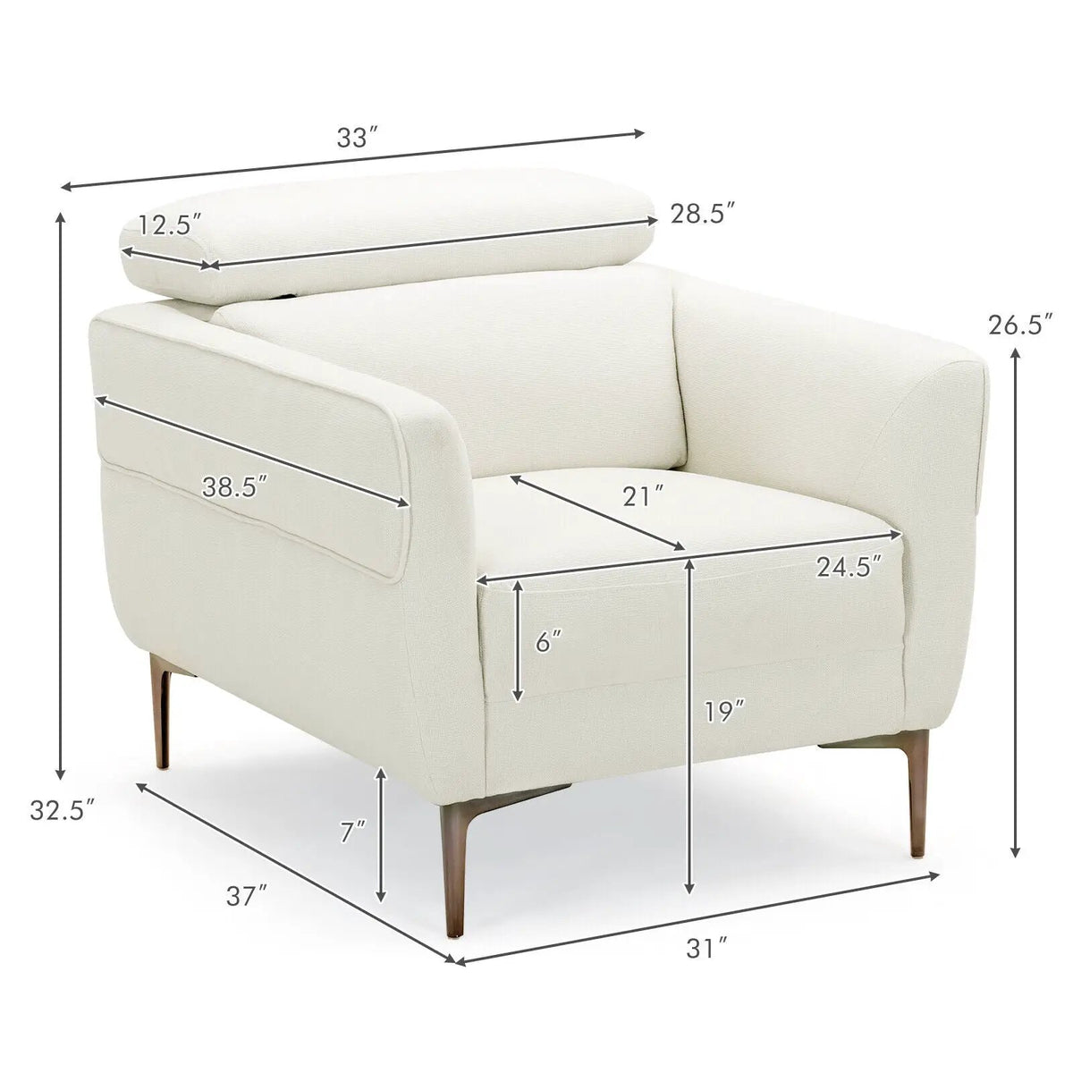 Modern Upholstered Single Sofa with Adjustable Headrest by DirectDeals