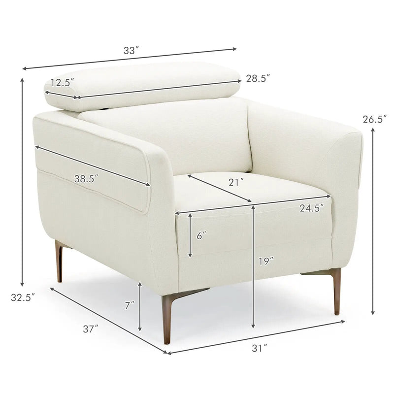Modern Upholstered Single Sofa with Adjustable Headrest by DirectDeals